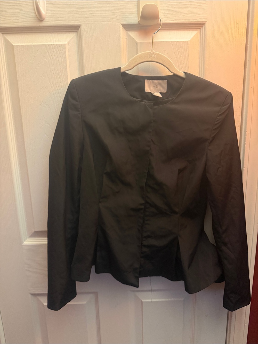 H&M Black Collarless Peplum Blazer
